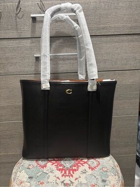 NWT - Coach Black Leather Tote with Gold 'C' Accent